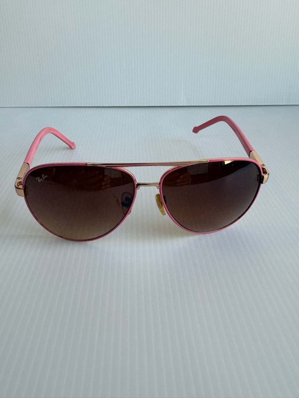 Ray-Ban Pink and Gold Aviator Sunglasses with Gradient Brown Lenses